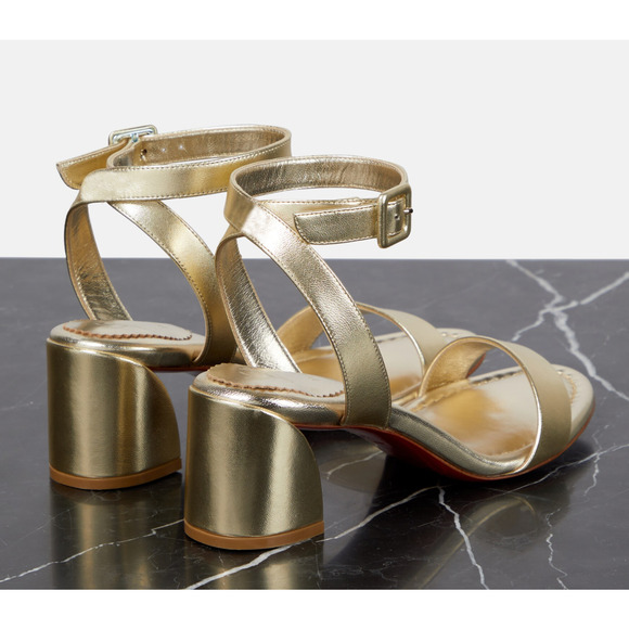 Christian Louboutin Miss Sabina 55 Platine Ankle Strap Block Heel Sandal 37 - Picture 12 of 15